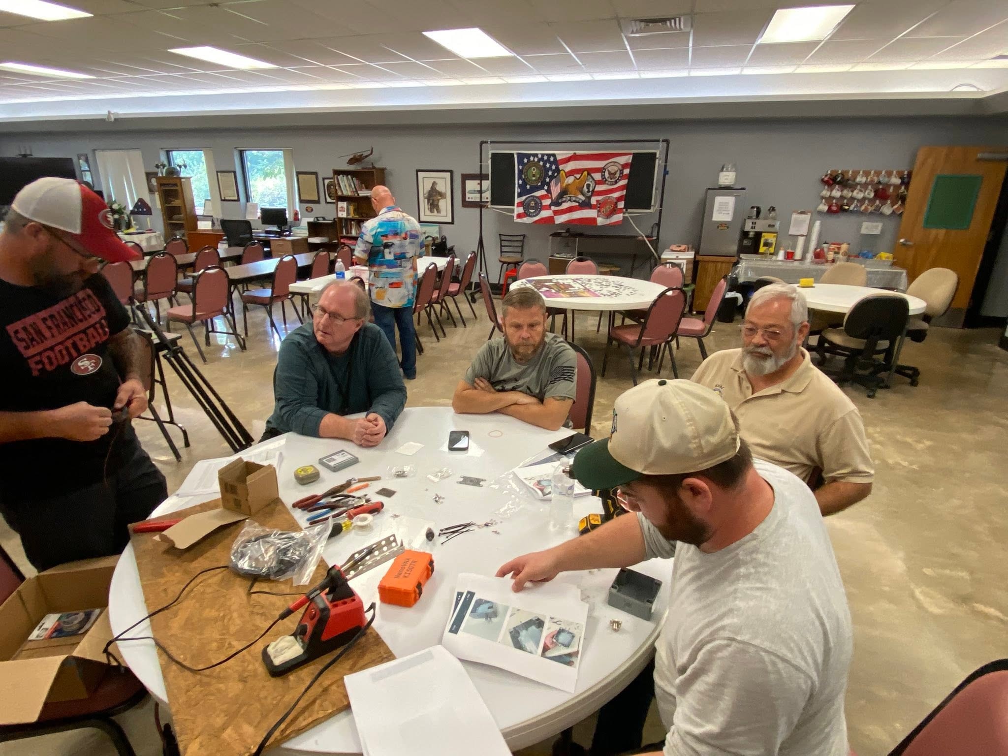Club members building an end-fed half-wave antenna